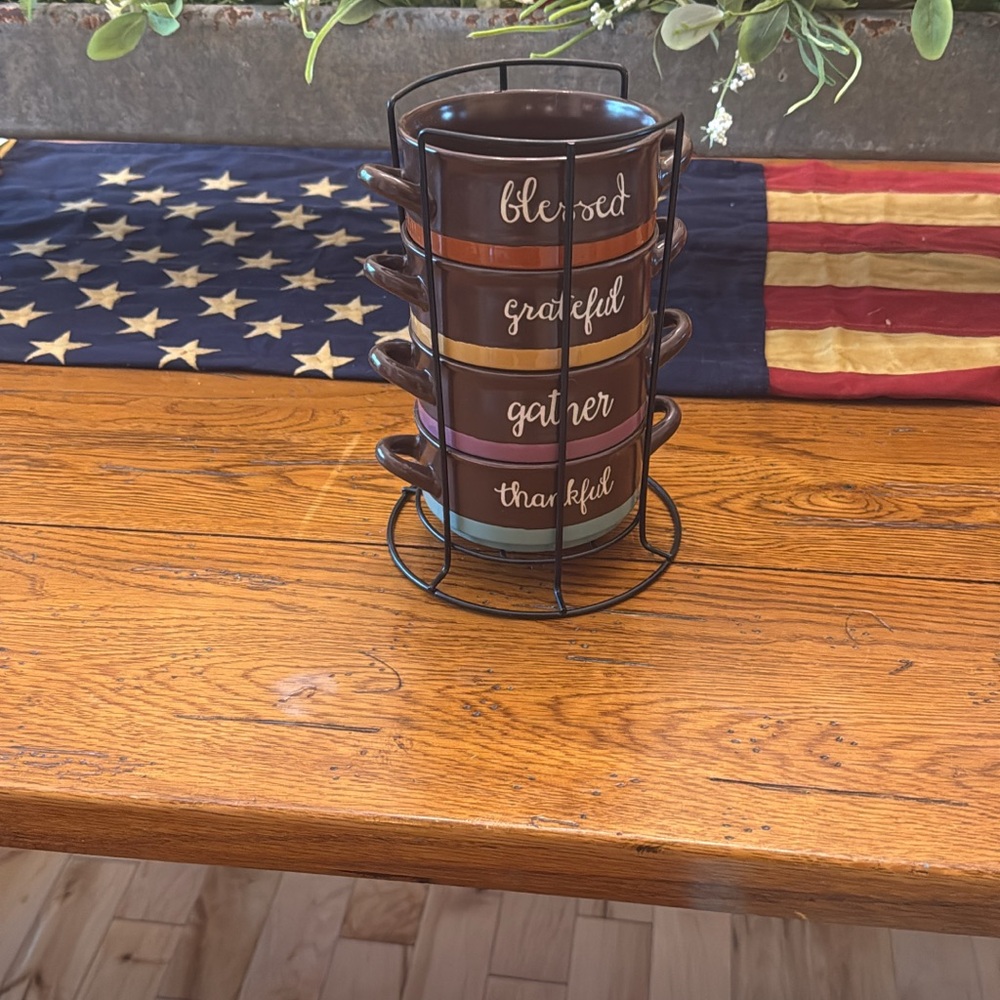 Stackable Brown Mug Set with Stand